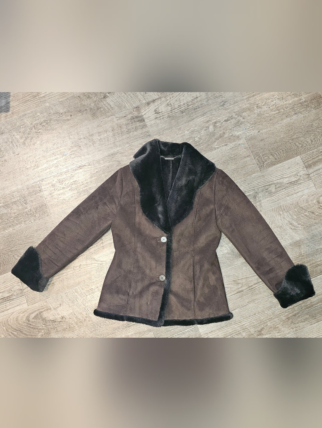 Calvin Klein Brown Faux-Suede Shearling-Trim Jacket — image 2 of 6